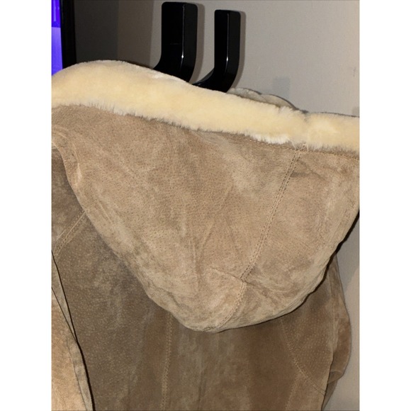 Vintage St. John's Bay Washable Tan Leather Suede & Faux Shearling Fur Coat- Lar - Picture 10 of 16